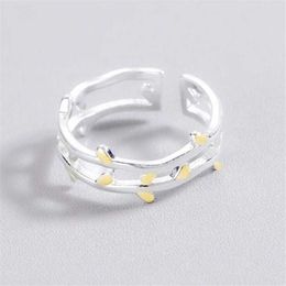 Band Rings New Simple Creative Double-layer Leaf Silver Plated Not Allergic Branch Personality Exquisite Plant Opening Rings SR514 AA230306