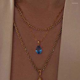 Pendant Necklaces Fashion Simple Vintage 18k Gold Plated Titanium Steel Large Zircon Birthstone Necklace For Women Chains Jewellery Long