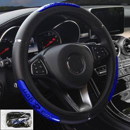 Steering Wheel Covers 38cm Dragon Reflective Totem PU Leather Car Protect Cover Stylish Blue Black Anti-slip Interior Parts Universal