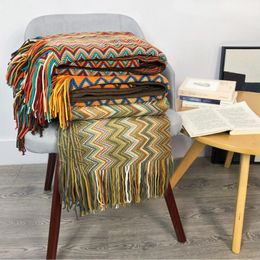 Bohemian Sofa Blankets Tassel Knitted Cover Blanket Office Solid Air Conditioning Blankets Nap Bedroom Warp Gift Bedspreads Couch Sofa Snuggle Bedding BC423-2