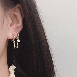 Hoop Earrings 925 Sterling Silver Earring Fashion Double Ear Hole Round Zircon Vertical Bar Chain Tassel Bone Boy Girl Jewellery