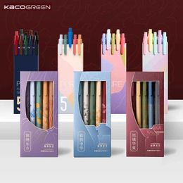 Gel Pens KACO 5PcLot Kawaii Gel Pens Set Retro Vintage Retractable Pen P 05MM Colour Ink School Office Student Stationery J230306