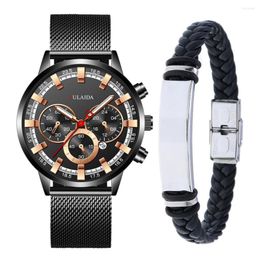 Wristwatches Luxury Mens Watches Male Leather Bracelet Mesh Belt Quartz Calendar Wristwatch Business Fashion Luminous Clock Relogio