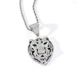 Chains Men Hip Hop Tiger Head Pendant Necklace With Stainless Steel Rope Chain Iced Out Bling Hiphop Necklaces Male Fashion Jewelry