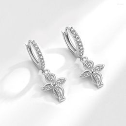 Hoop Earrings Trendy Clear Zircon Cross Piercing For Women Girls Pendientes Wedding Party Korean Style Jewelry Gifts Eh416