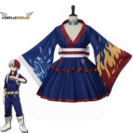 Anime Costumes Anime My Hero Academia Todoroki Shoto Cosplay Kimono Lolita Maid Dress Halloween Women Come Kimono Top Skirts Belt Suit Z0301