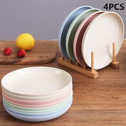 Bowls 4PCS Eco-Friendly Wheat Straw Plates Household Plate Fruit Dishes Lightweight Unbreakable Dinnerware Colourful Salad Bowl