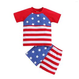Clothing Sets 2023 0-2.5Y Independence Day Children Boy Outfits Baby Stripe Star Print T-shirt Tops Matching Elastic Waist Shorts Kids