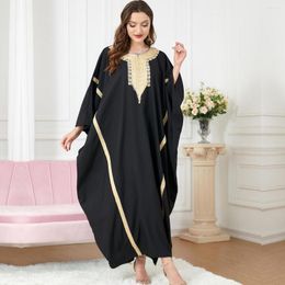 Ethnic Clothing Wepbel O-neck Islamic Robe Kaftan Loose Batwing Sleeve Muslim Dress Abaya Women Lace Ribbon Black Caftan