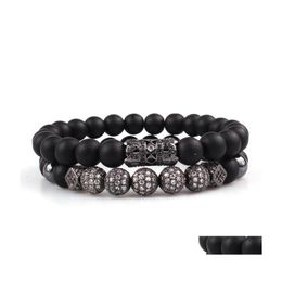 Beaded Strands Liing Column Hollow Tube Microinlaid Zircon Ball Natural Volcanic Stone Black Agate Set Bracelet Essential Oil Diffu Dh9Qs