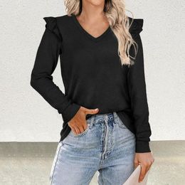 Women's Blouses T-shirt Top V Neck Flying Shoulder Lady Blouse Long Sleeves Women Fall Winter Solid Colour Slim Pullover Camisetas