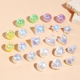 Stud Earrings Colourful Pearl Korean Cute Fashion Geometry Ballpoint Triangles Loving Heart For Women Girl Studs Jewellery Gift