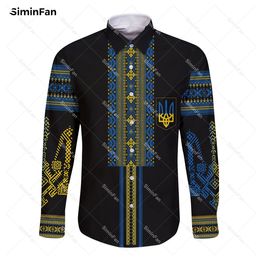 Men's Casual Shirts Ukraine Ukrainian Pattern 3D All Over Printed Mens Long Sleeve Male Female Blouses Unisex Clothes Cuban Collar Top 230306