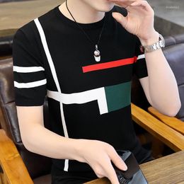Men's T-Shirts Mens T Shirts T-Shirts Ice Silk Knitted Short Men T-shirt Summer Thin Breathable Striped Clothes Casual Tops O-Neck