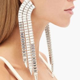 Ear Cuff Luxury Long Tassel Rectangle Pendant Drop Earrings Wedding Jewelry for Women Crystal Charm Geometric Dangle Earrings 230306