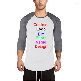 Men's T Shirts Mens Customised Print Your Own Design Clothing Casual Shirt Autumn Pullover O-Neck Pull Men Slim Fit Three Quarter Sleeve