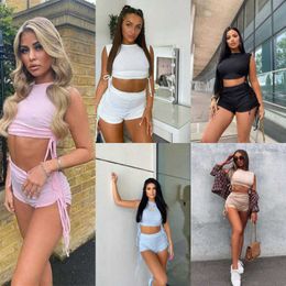 Summer Women Clothes Sexy Women Tracksuits Two Pieces Set Street Slim Fit Drawstring Thread Sports Two Piece Shorts Outfits