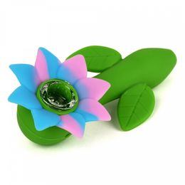 Portable Colorful Silicone Flower Style Hand Pipes Herb Tobacco Oil Rigs Glass Porous Hole Filter Bowl Handpipes Smoking Cigarette Holder Tube DHL