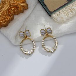 Stud Earrings Women Epoxy Bow Round Crystal Silver Needle Party Christmas Earring Classic Elegant Fashion Jewellery Gift