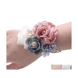 Wedding Flowers Bouquets For Brides/Flower Girls Wrist Artificial Flower Brooch Hand Bouquet Bridesmaid Accessaries Drop Delivery Pa Dhmyw