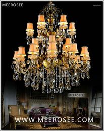 Chandeliers Large 3 Tiers 24 Arms Crystal Chandelier Light Fixture Antique Brass Luxurious Lustre Lamp MD8504 L24 D1150mm H1400mm