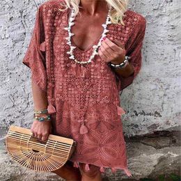 Casual Dresses For Women Summer Dress American Clothes Robe Polyester Bohemian V-neck Print Retro