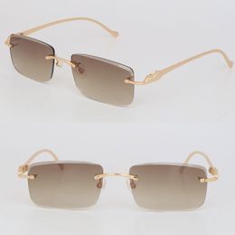 Fashion Metal Rimless 0061O Sunglasses for Women Designer Diamond Cut Sun Glasses Protection Outdoor Design Gold Sunglass Large Square Optical Size 57-18-135MM