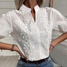 Women's Blouses Summer Embroidery Women Blouse Tops V-neck Short Sleeve White Shirt Woman Applique Vintage Cotton Female Blusas