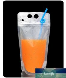 Quality Drink Pouches Bags frosted Zipper Stand-up Plastic Drinking Bag with straw with holder Reclosable Heat-Proof 500ml