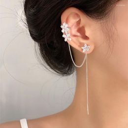 Backs Earrings 2023 Fashion Silver Color Flower Heart Butterfly Clip For Women Simple Fake Cartilage Long Tassel Ear Cuff Jewelry