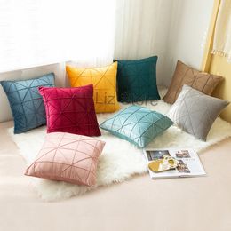 Solid Color Velvet Pillow Case Blue Pink Plaid Geometric 45x45 Cushion Cover Home Decorative Pillowcase Sofa Throw Pillows Covers TH0811