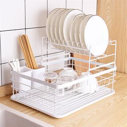 Storage Holders Racks Dish Drying Drainer 2 Layers Iron Tableware Organizer Kitchen Tools For Bowl Dishes Chopsticks 230307