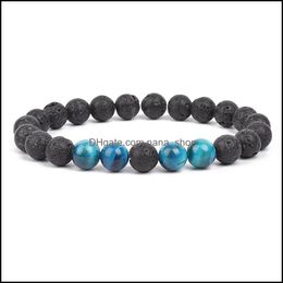 Beaded 8Mm Men Women Various Natural Stone Tigers Eye Strand Bracelets Black Lava Rock Beads Bracelet Bangles Whoelsale Drop Deliver Dhxaw