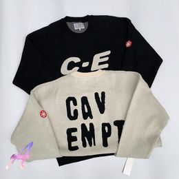 Men's Sweaters CavEmpt Sweater LifeC.E Retro Letter Jacquard Black Loose Drop Shoulder Knitted Sweatshirt Casual Crew Neck Pullover Cav