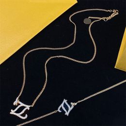 Designer Elegant Letter Combination Necklaces Full Diamond Curved Pattern Bracelets Women Long Adjustable Jewellery