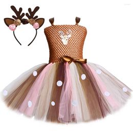 Casual Dresses European And American Elk Tutu Skirt Foreign Trade Children's Handmade Mesh Fluffy Christmas Girl Dress With Hair Hoop