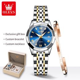 Womens Watches OLEVS 9931 Quartz Women Watch Original Stainless Steel Dual Calendar Luxury Top Brand Waterproof Ladies Jewellery Set 230307