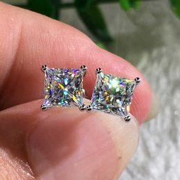 Charm Princess Cut White Zircon Square Stud Earrings Luxury Crystal Stone Earrings For Women Wedding Jewelry Silver Color Cute Earring G230307