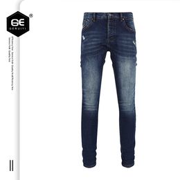 Mens jeans New design Europe and the United States tight casual patch washed pleated feet jeans men's high street fashion pants teenagers fashion very nicr