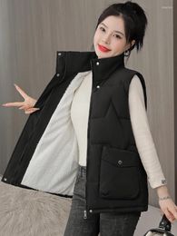 Women's Vests Design Women Winter Autumn Padded Vest With Warm Lambswool Lining Solid Black Red Female Casual Waistcoat