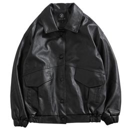 Men's Leather Faux Leather PU Leather Jacket Men Black Soft Faux Leather Jacket Motorcycle Biker Fashion Leather Coats Male Bomber Jacket Pockets Clothes 230307