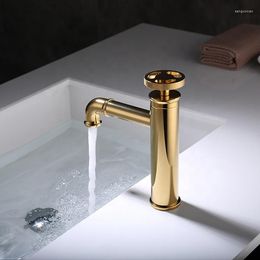 Bathroom Sink Faucets Luxury Gold Brass Faucet Cold Water Basin Mixer Top Quality Copper Tap Industrial Style