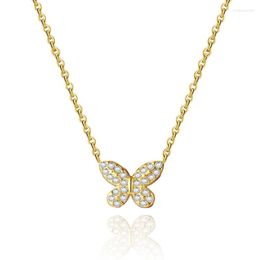 Pendant Necklaces ANEEBAYH Chic Simple Gold Plated Butterfly Stainless Steel Necklace Waterproof Trendy Cubic Zirconia Charm Jewellery