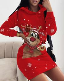 Casual Dresses Christmas Snowflake Elk Print Women's 2023 Autumn Fashion Hooded Long Sleeve Mini Sweatshirt Dress