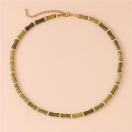 Choker Natural Stone Olive Jade Bamboo Tube Beaded Necklaces Fashionable Women Collar Necklace Designer Jewellery Drop