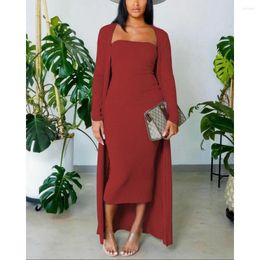 Work Dresses Female Long Sleeve Casual Two Piece Sets Elegant Autumn Women Solid Outfits Sexy Bralette Bodycon Dress And Cardigan Coats