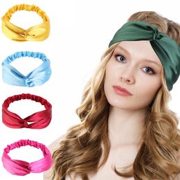 Hair Accessories Headbands Solid Color Soft Hairband Bandanas Stretch Pure Color Handmade Sport Headwear Vintage Silky Elastic Hair Band