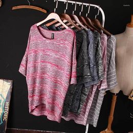 Women's T Shirts Lady Summer Striped Shirt Spring Autumn Loose Tanks O Neck Short Sleeve Blue Gray Red Casual TOP