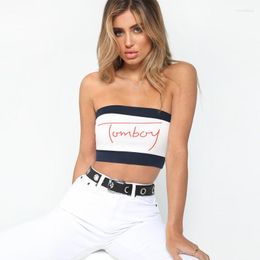 Women's Tanks Strapless Crop Top 2023 Summer Letter Printing Stitching Sexy Tube Sleeveless Y2k Tank Tops Basic Party