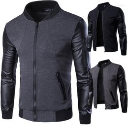 Men's Jackets Spring And Autumn Business Office Work Clothes Casual Stand Up Collar Leather Jacket Stitching Baseball Uniform